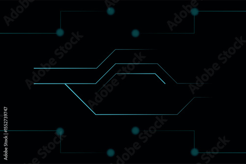 Futuristic Digital Circuit Background with Glowing Blue Lines on Black – Tech Interface Design