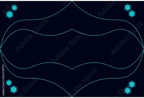 Abstract Futuristic Frame Background with Glowing Blue Curves and Hexagons on Dark Surface – Digital Tech Design