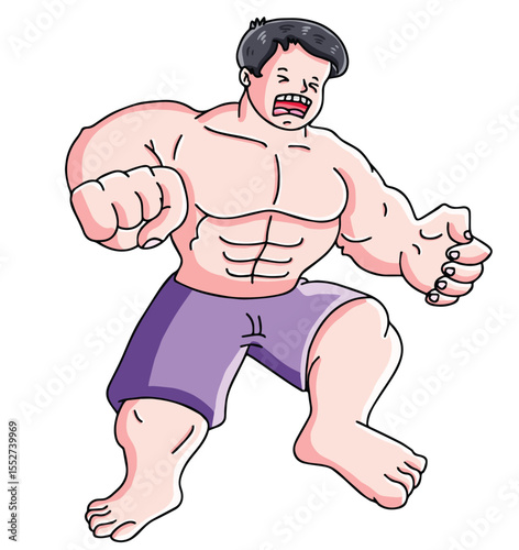Cute cartoon hand drawn vector strong man clipart.