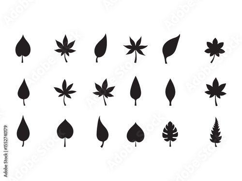 Black leaf silhouettes on white background plant nature