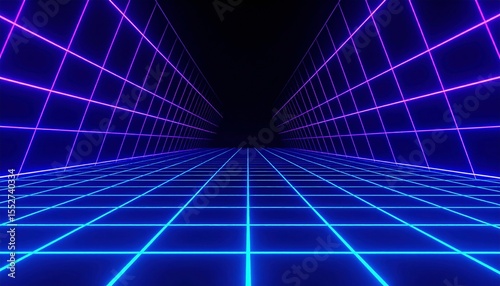 Neon Grid Synthwave 80s Retro Background - Retro/Synthwave