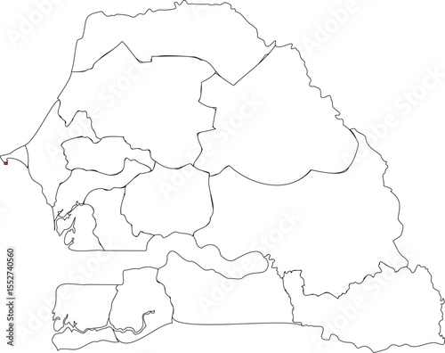 Senegal Outline Map with Regions and Capital Marked