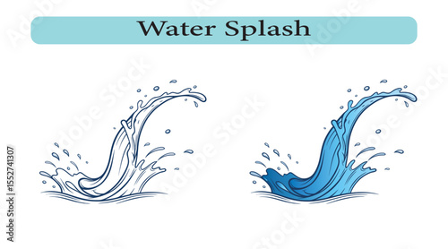 Flowing water splash isolated on white background, Vector illustration.