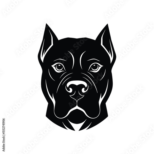 A black and white tattoo art silhouette illustration of Cane Corso face.eps
