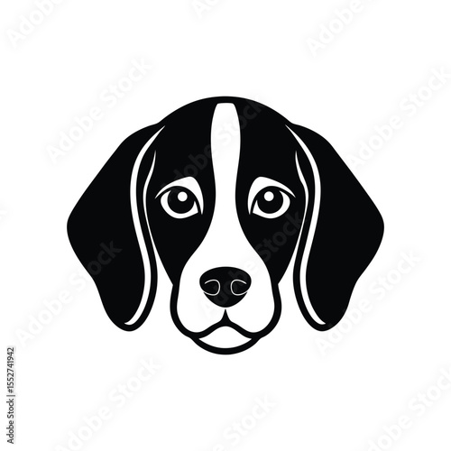 A black and white tattoo art silhouette illustration of a Beagle dog face.eps