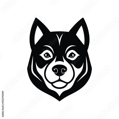 A black and white tattoo art silhouette illustration of Akita dog face.eps