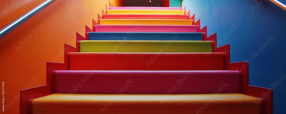 Obraz premium Vibrant stairway decorated with a colorful and artistic carpet design