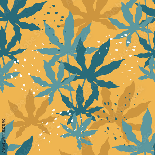 vector seamless pattern with tropical leaves