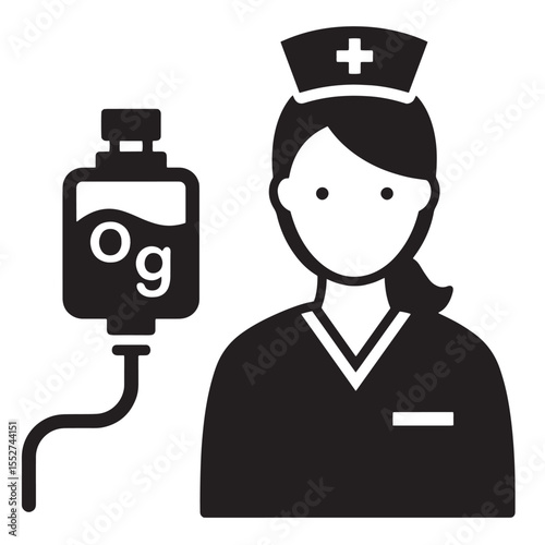 Healthcare professional icon with nurse and iv drip infusion set for medical treatment