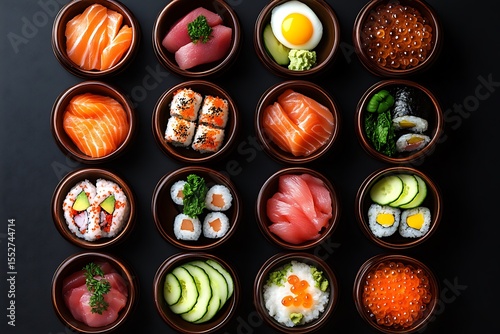 A delicious assortment of fresh sushi and sashimi dishes