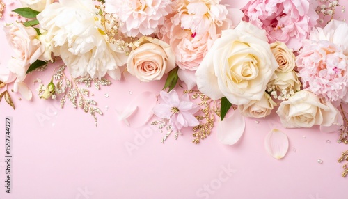 ピンク系のフェミニンな花の背景素材 photo
