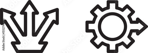 Merging Paths and Outward Focus Diverging Arrows Representing Integration Strategy and Technological Advancement through a Gear Arrow Symbol