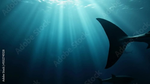 Great White Shark Swimming in Ocean Waters Slow Motion