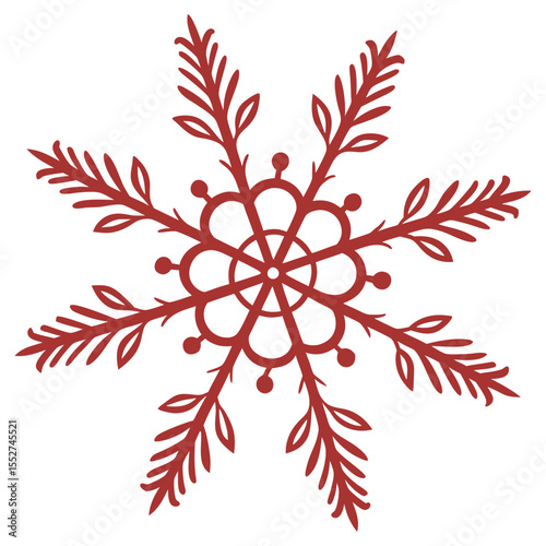 Red ornamental snowflake vector – intricate winter holiday decoration design for seasonal projects