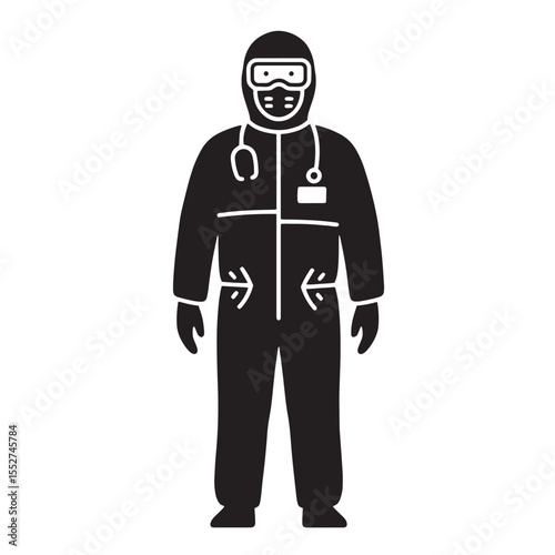 Protective suit medical worker silhouette illustration for healthcare prevention and safety