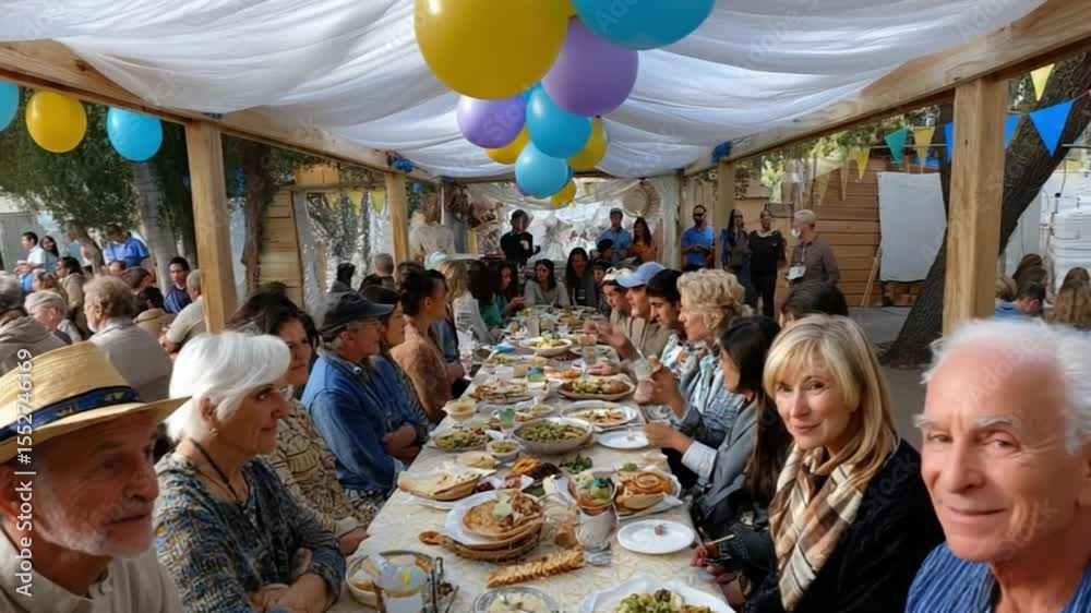 Family and friends gathering for outdoor feast