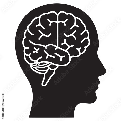 Silhouette of a human head depicting the brain anatomy and mental health concept