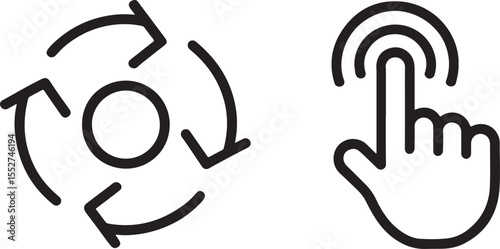 Simple Icons of Rotation and Clicking Hand Depicting Computer or Device Interactions in a Clean Black and White Design