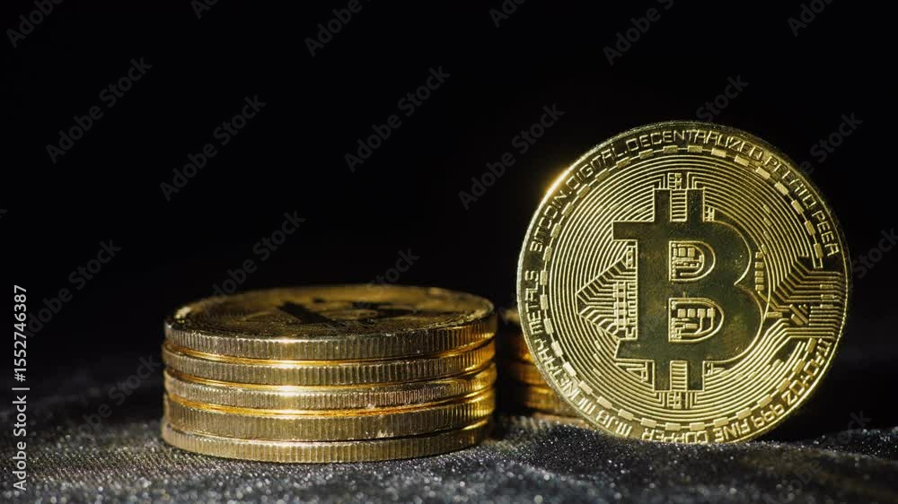 crypto coins on black background