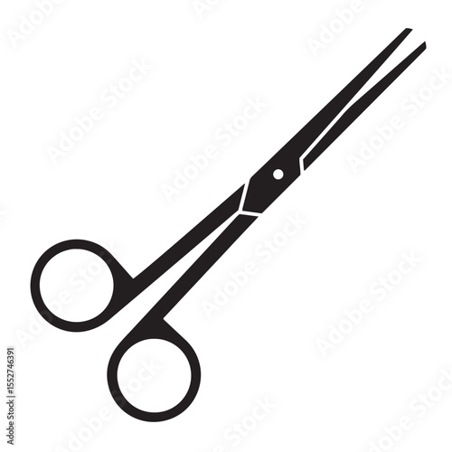 Simple black and white illustration of a surgical scissor for medical healthcare designs