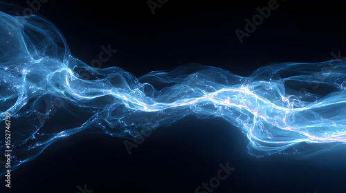 A blue stream of water with a lot of bubbles. The stream is long and curvy