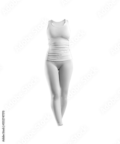 A minimalist representation of a white tank top and leggings on a mannequin.