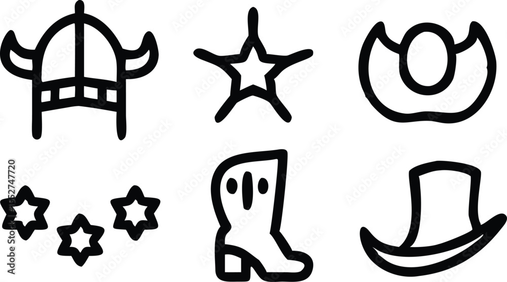 Fototapeta premium Western Themed Icons Set in Black Vector Style