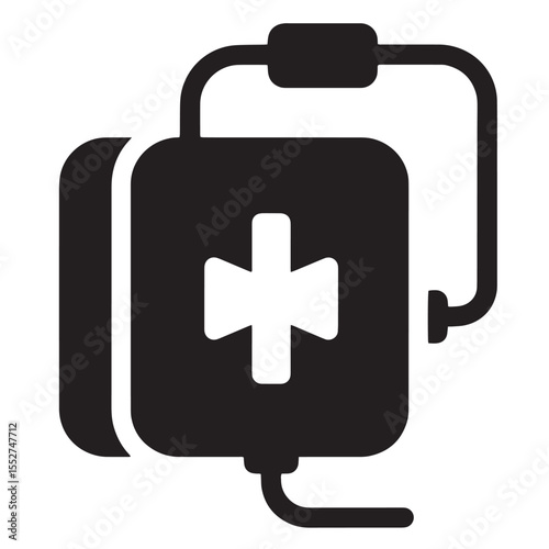 Vector illustration of a medical iv drip bag with a cross symbol on it for healthcare purposes.