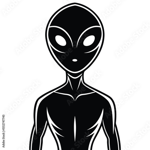 Black Silhouette Of A Alien Creature On White Background