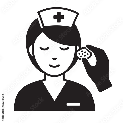 Vector illustration of a nurse applying a medical plaster to a patient's ear