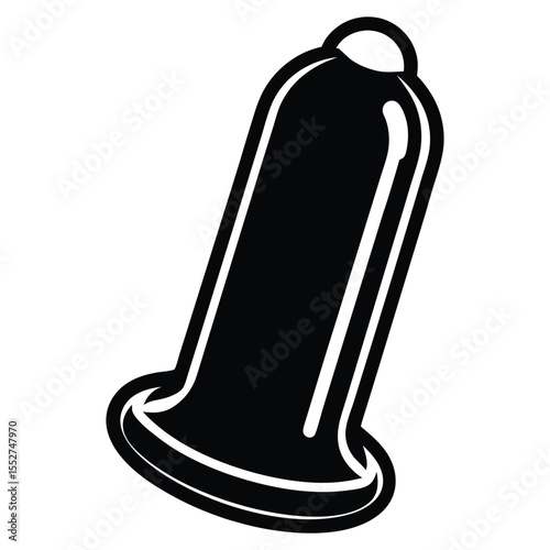 Black Silhouette Of A Safety Condom On White Background