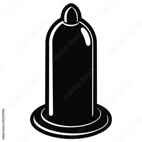 Black Silhouette Of A Safety Condom On White Background