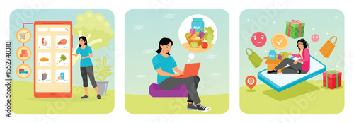 Browsing Online Grocery Store. Making Grocery Purchases. Shopping Online on a Digital Device.