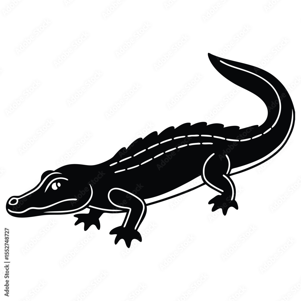Fototapeta premium Crocodile Silhouette Vector in Black and White Art