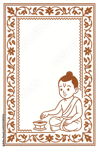 Minimal South Indian Upanayanam invitation templates with traditional borders and ample space for custom text — culturally rich designs for a sacred coming-of-age ceremony.