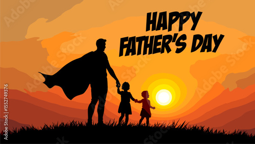 Superhero Dad Silhouette at Sunset: Happy Father's Day Card