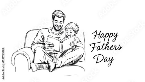 Father and Son Reading Together on Father's Day