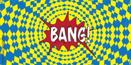 Hypnotic Diamond Burst - Red Splat on Optical Blue Yellow Background