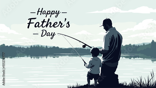 Father and Son Fishing on Father's Day: A Peaceful Lakeside Scene