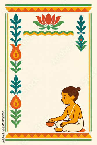 Minimal South Indian Upanayanam invitation templates with traditional borders and ample space for custom text — culturally rich designs for a sacred coming-of-age ceremony.