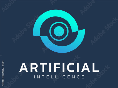 Artificial intelligence with twisted infinity eye circle scan technology Analysis logo vector design concept. AI technology logotype symbol for advance technology, tech company, identity, ui, new tech