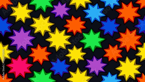 Colorful starburst shapes with a dark background and subtle shadow effect