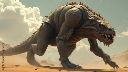 Walking Reptilian Creature in Desert Landscape Scary Animal Concept