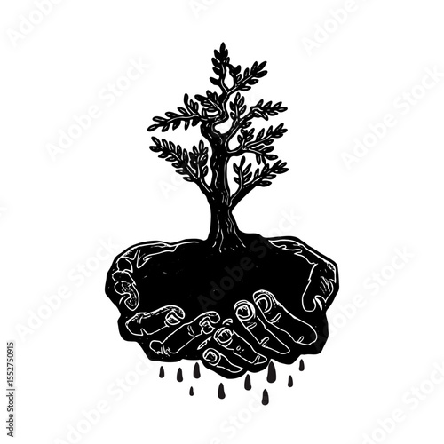 vector tree in hand holding earth day symbol