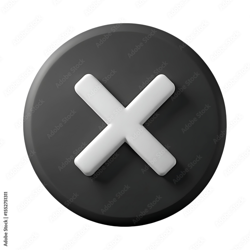 Obraz premium Illustration of a dark grey 3d cross button, isolated on transparent background