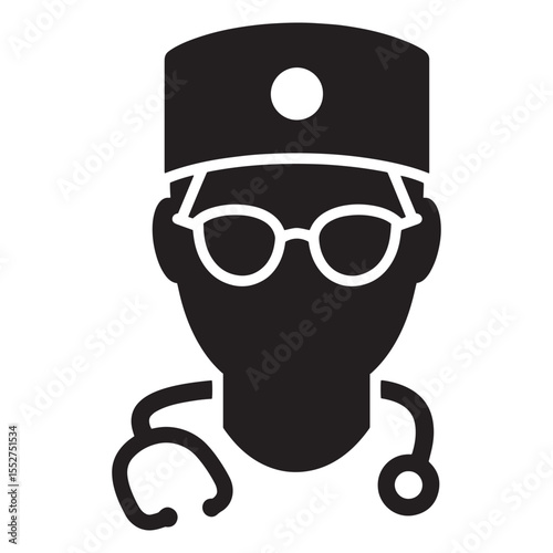Iconographic representation of a medical professional with a stethoscope and glasses vector illustration