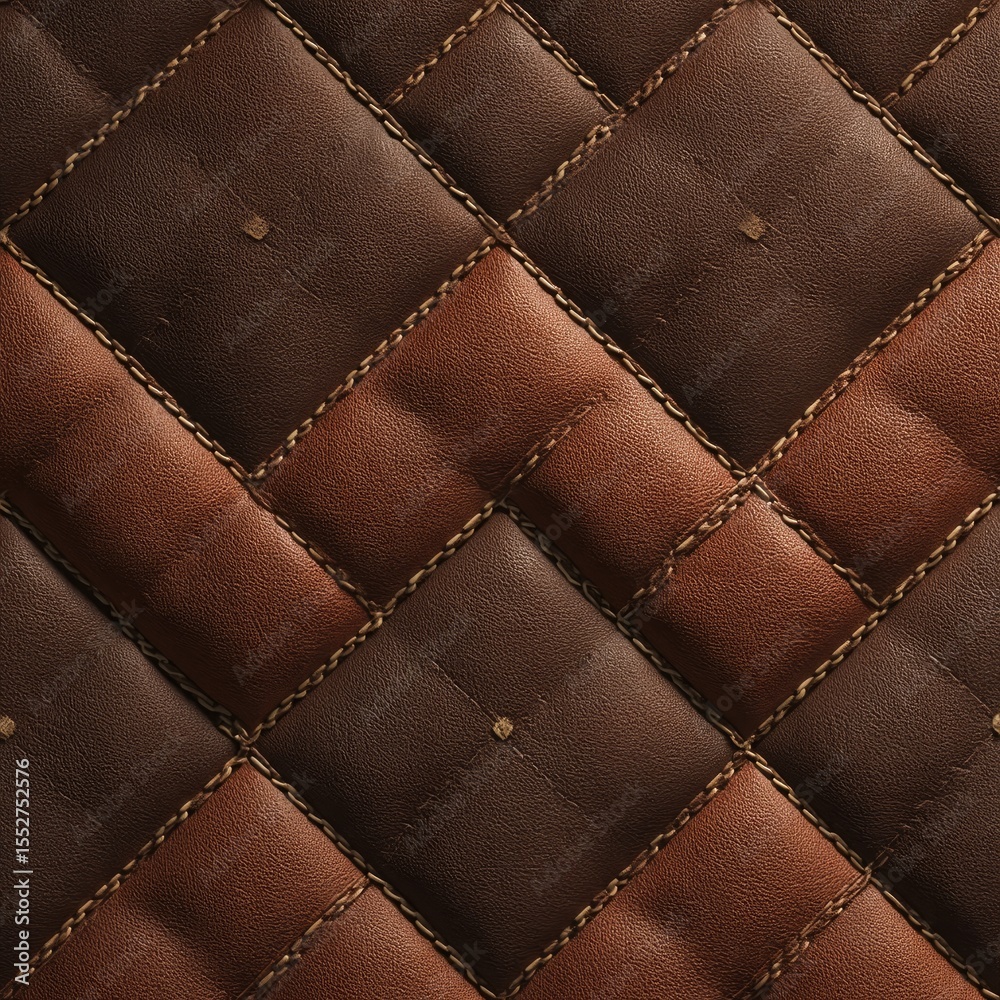 Naklejka premium Diamond-stitched leather upholstery in dark brown and light brown shades, showing texture and stitching detail