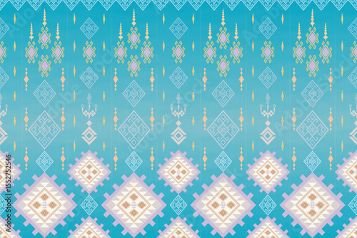 Traditional ethnic seamless geometric pattern. This seamless pattern combines blue and white geometric shapes for clothing, textiles, fashion and graphics.