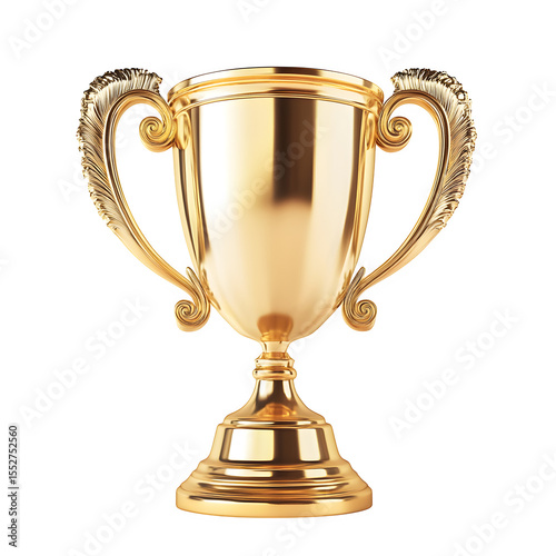 realistic product gold trophy cup perfect side profile view isolated on pure white background subtle soft shadow clean studio lighting, ultra-high detail, PNG stock render :