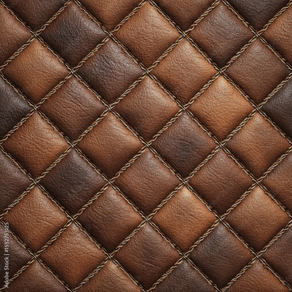 Obraz premium Diamond-tufted leather texture in two shades of brown, showcasing a rich, deeply saturated color palette and subtle stitching detail